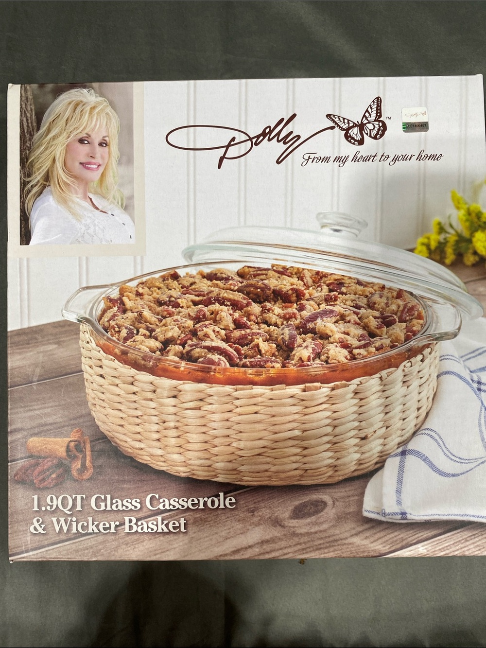 Dolly 1.9QT Glass Casserole with Wicker Basket - Natural